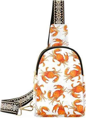 Small Sling Bag for Women Pretty Orange Crabs PC Leather Fanny Pack Crossbody Cute Fashion Waist Packs Chest Bag for Travel Sports Running Hiking