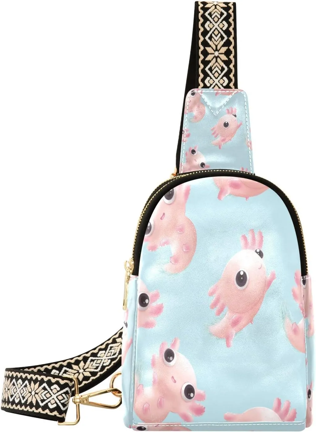Small Sling Bag for Women Swimming Axolotl PC Leather Fanny Pack Crossbody Cute Fashion Waist Packs Chest Bag for Travel Sports Running Hiking