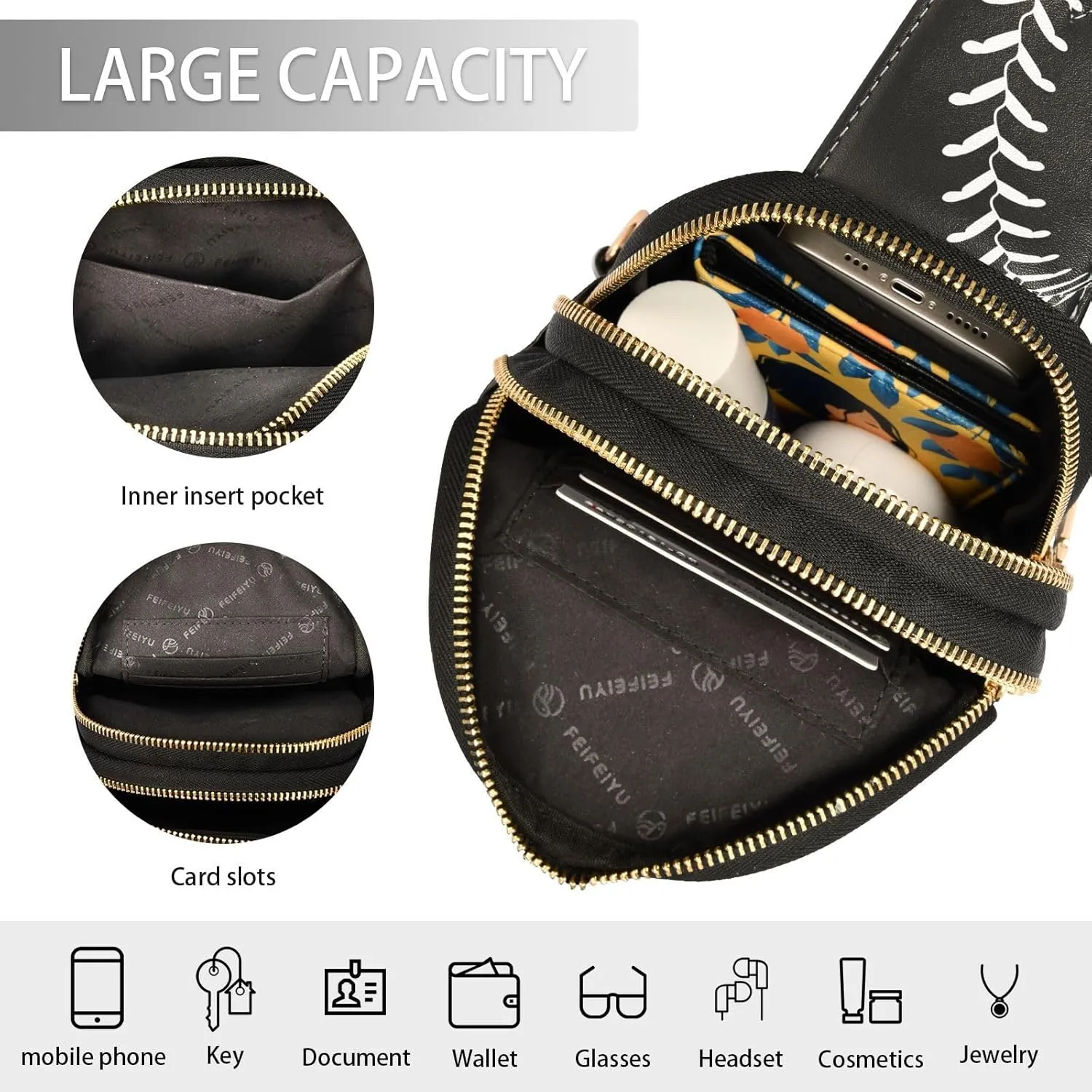 Small Sling Bag for Women Unique Stitching Baseball PC Leather Fanny Pack Crossbody Sport Ball Fashion Waist Packs Chest Bag for Travel Sports Running Hiking
