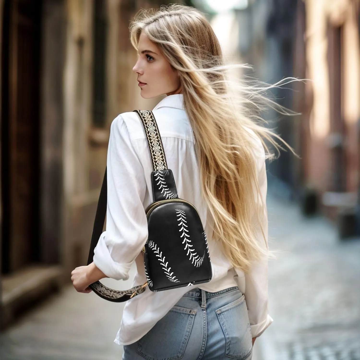 Small Sling Bag for Women Unique Stitching Baseball PC Leather Fanny Pack Crossbody Sport Ball Fashion Waist Packs Chest Bag for Travel Sports Running Hiking