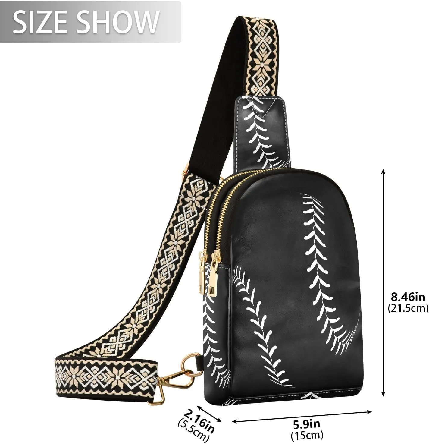 Small Sling Bag for Women Unique Stitching Baseball PC Leather Fanny Pack Crossbody Sport Ball Fashion Waist Packs Chest Bag for Travel Sports Running Hiking