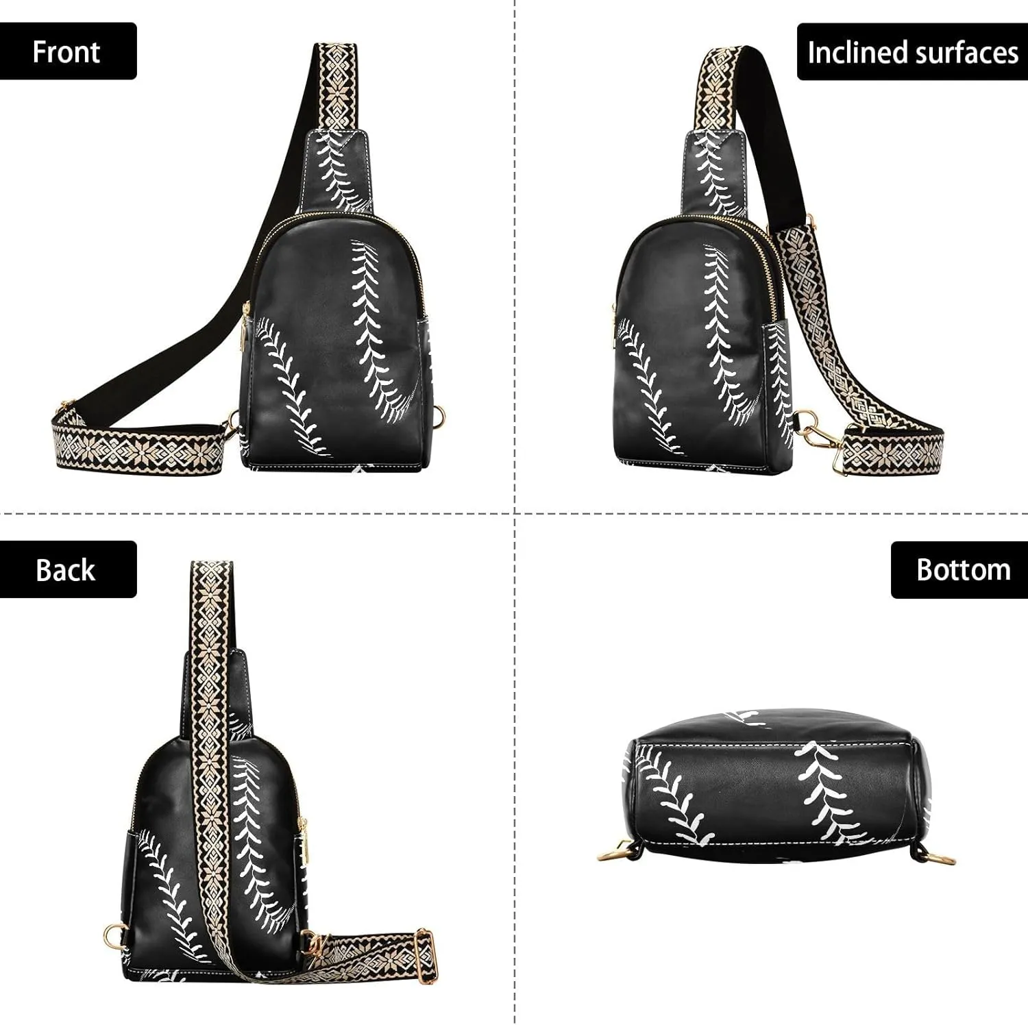Small Sling Bag for Women Unique Stitching Baseball PC Leather Fanny Pack Crossbody Sport Ball Fashion Waist Packs Chest Bag for Travel Sports Running Hiking