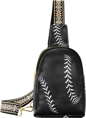 Small Sling Bag for Women Unique Stitching Baseball PC Leather Fanny Pack Crossbody Sport Ball Fashion Waist Packs Chest Bag for Travel Sports Running Hiking