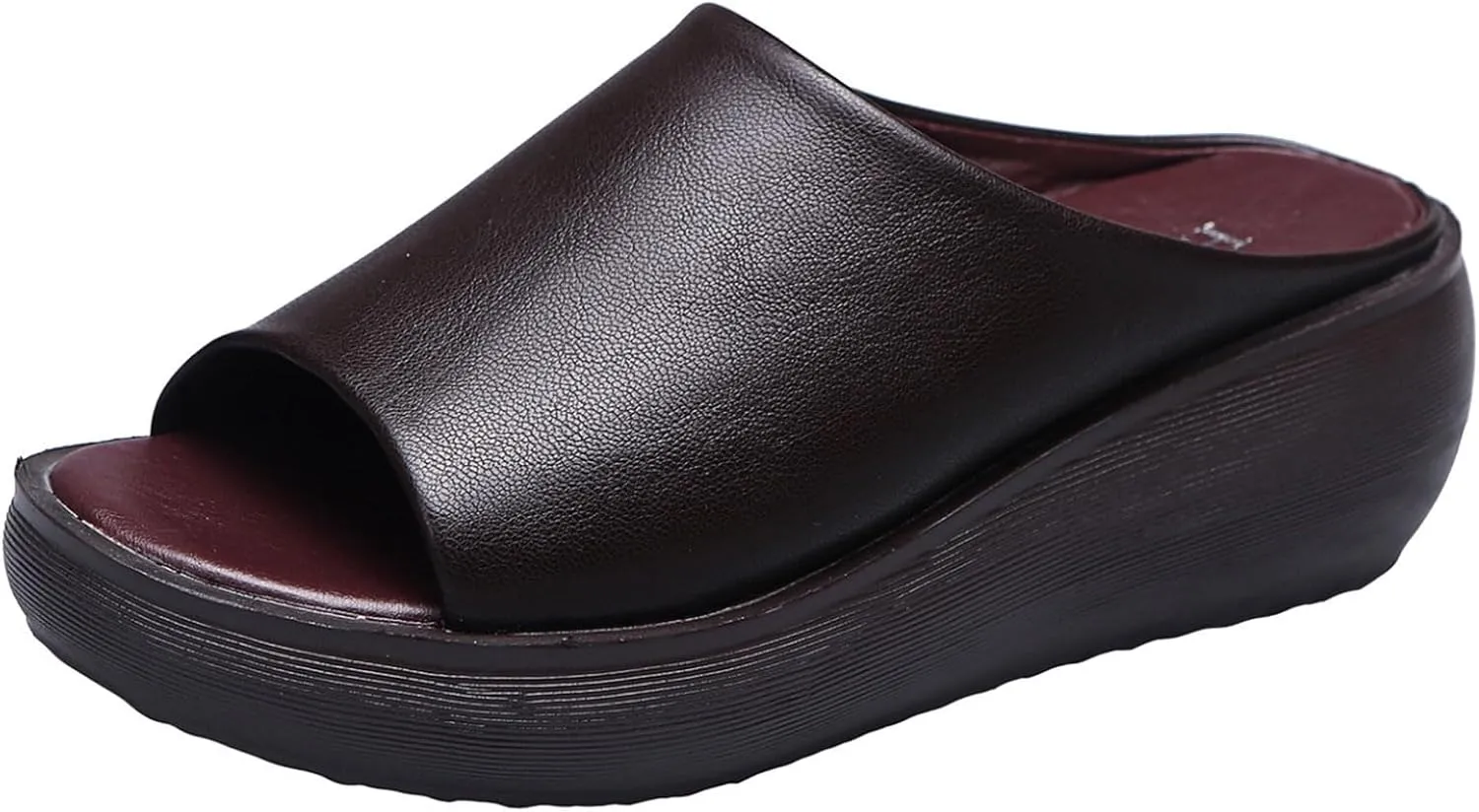 Smoneyful Womens Comfortable Soft Slip Sandals Platform Wedge High Heel Open Toe Orthopedic Orthotic Leather Arch Support 2025 Summer Casual Outdoor Dressy Slippers Sandals