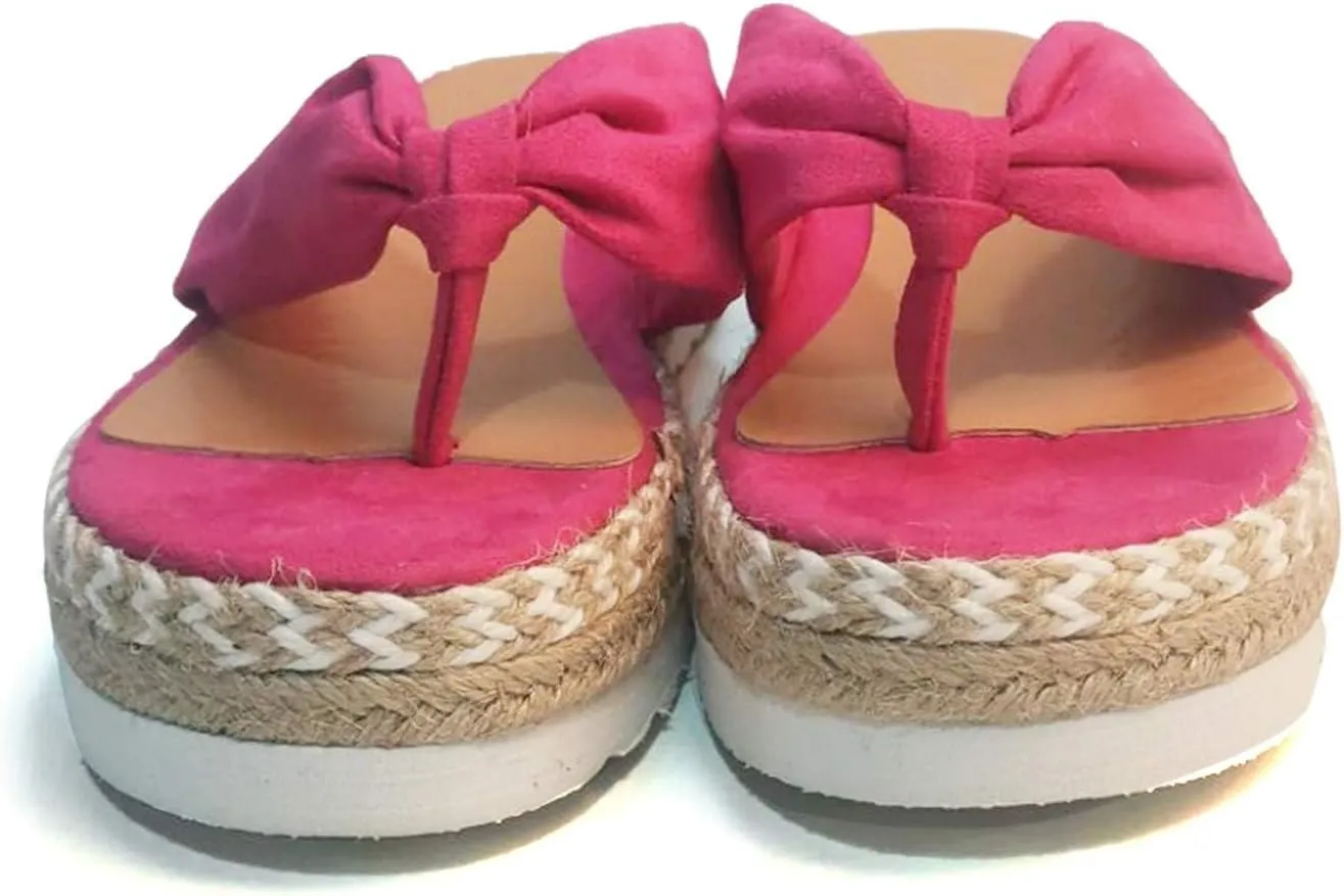 Smoneyful Womens Espadrille Sandals Wedge Platform Bowknot Open Toe Slip Flip Flops Casual Summer Vacation Beach Slippers Sandals