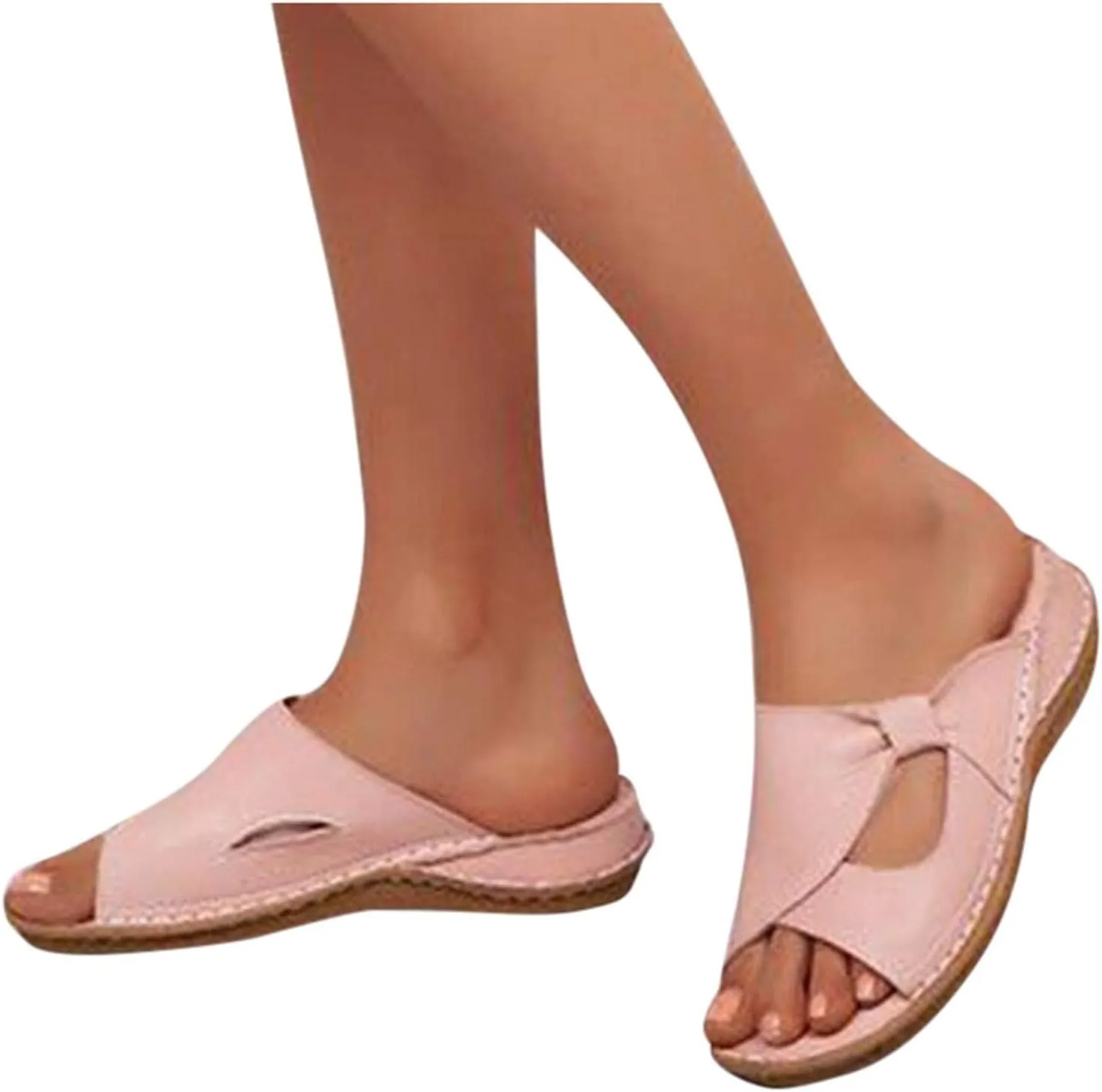 Smoneyful Womens Summer Dressy Sandals Flat Breathable Arch Support Orthopedic Wide Width Leather Wedge Bunion Comfort Bunion Corrector Toe Ring Flat Casual Flip Flops Slides Sandals Slippers