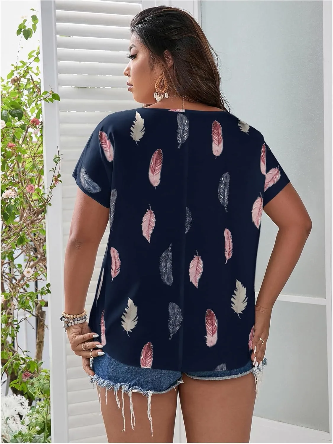 SOLY HUX Plus Size Blouses for Curvy Women Cute Boho Print Shirts V Neck Casual Summer Blouses T-Shirts Tops