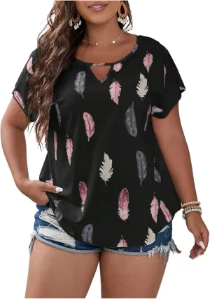 SOLY HUX Plus Size Blouses for Curvy Women Cute Boho Print Shirts V Neck Casual Summer Blouses T-Shirts Tops