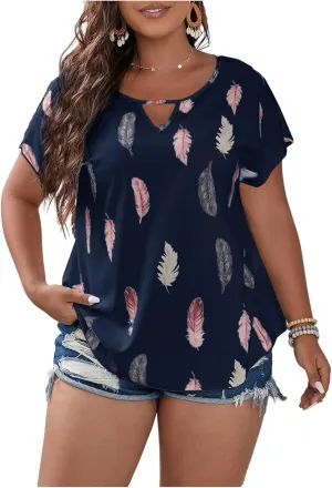 SOLY HUX Plus Size Blouses for Curvy Women Cute Boho Print Shirts V Neck Casual Summer Blouses T-Shirts Tops