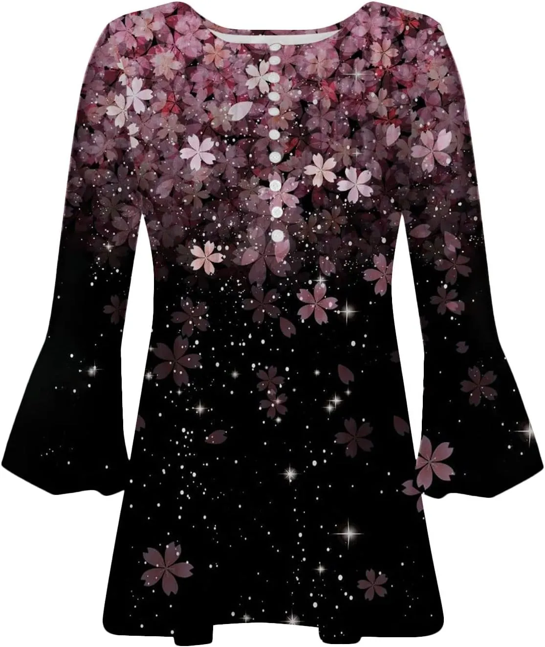 Spring Summer Tops for Women 2024 Trendy Floral Print Bohemian Shirts Casual Button Up 3/4 Sleeve Empire Waist Blouse