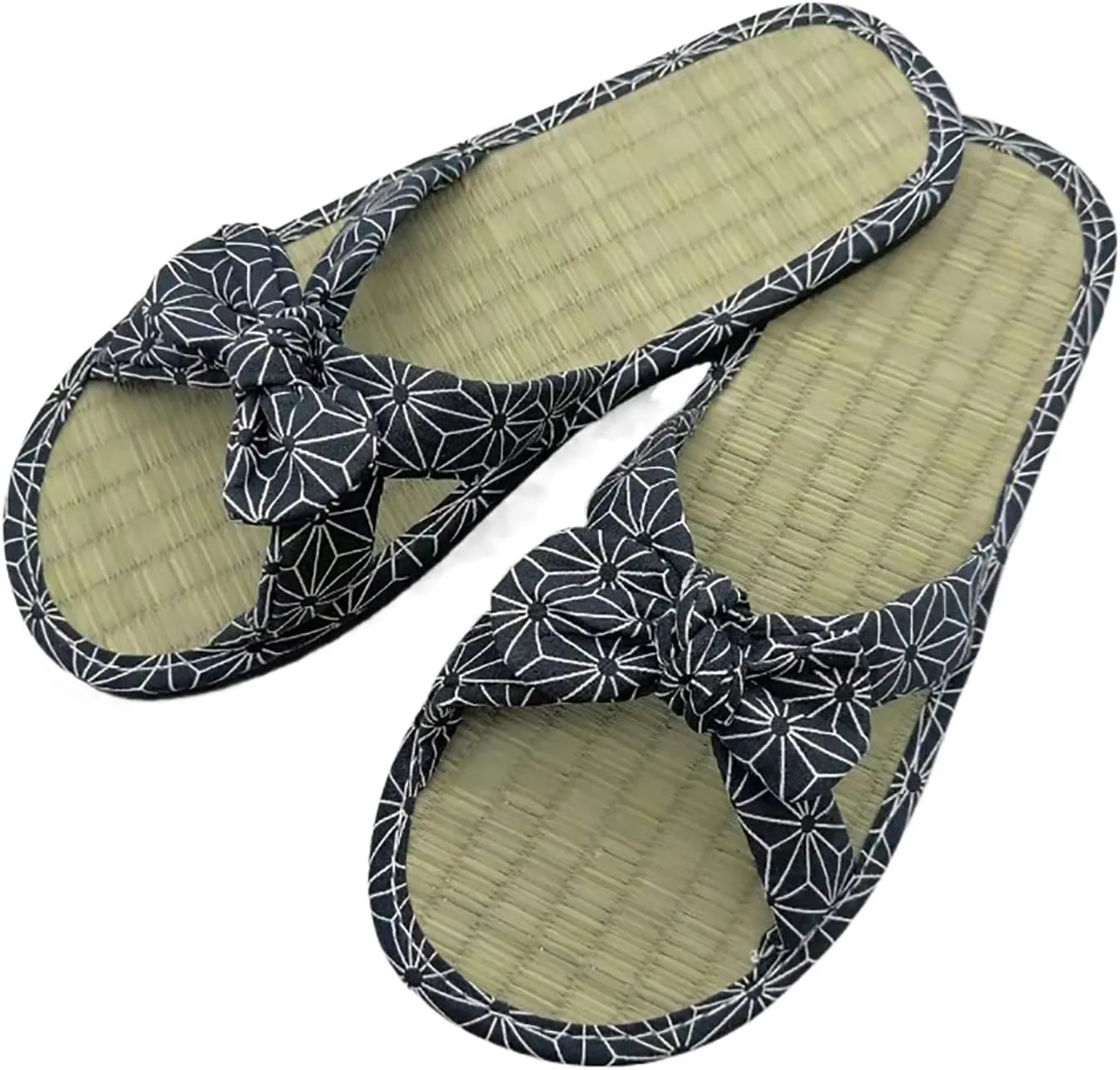 SuanlaTDS Ladies Straw Mat Slippers Casual Bow Rattan Grass Slippers Home Fashion Sandals Slippers Flip Flops for Women Sandals (Blue, 9)