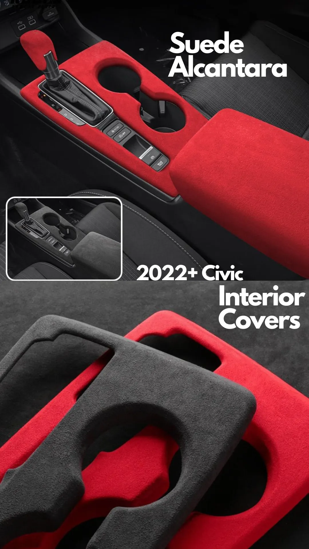 Suede Alcantara Interior Shift Knob, Center Console and Armrest Covers For 11th Gen 2022-Present Honda Civic and Integra