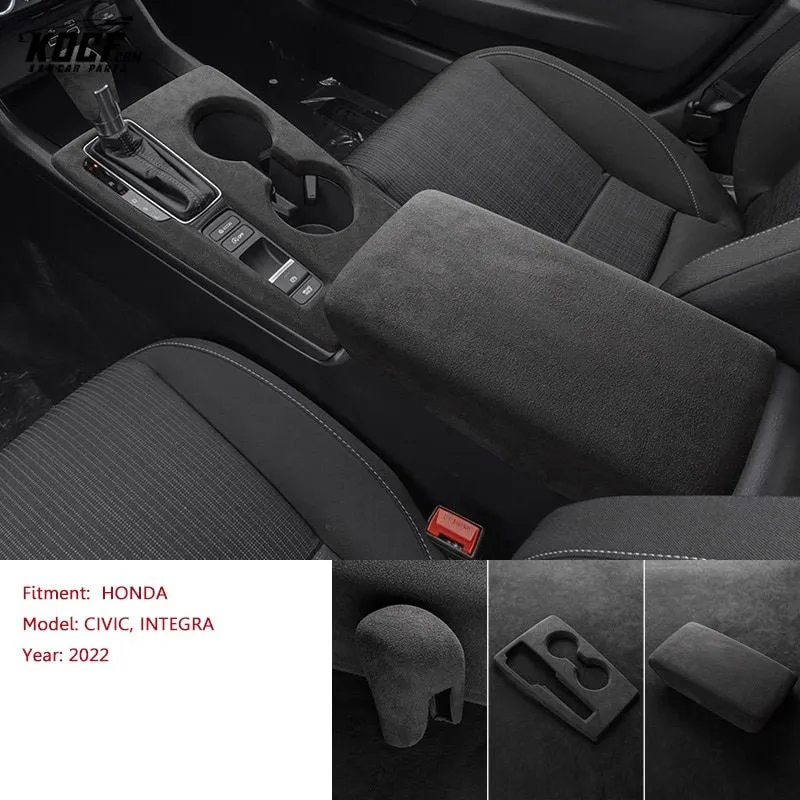 Suede Alcantara Interior Shift Knob, Center Console and Armrest Covers For 11th Gen 2022-Present Honda Civic and Integra
