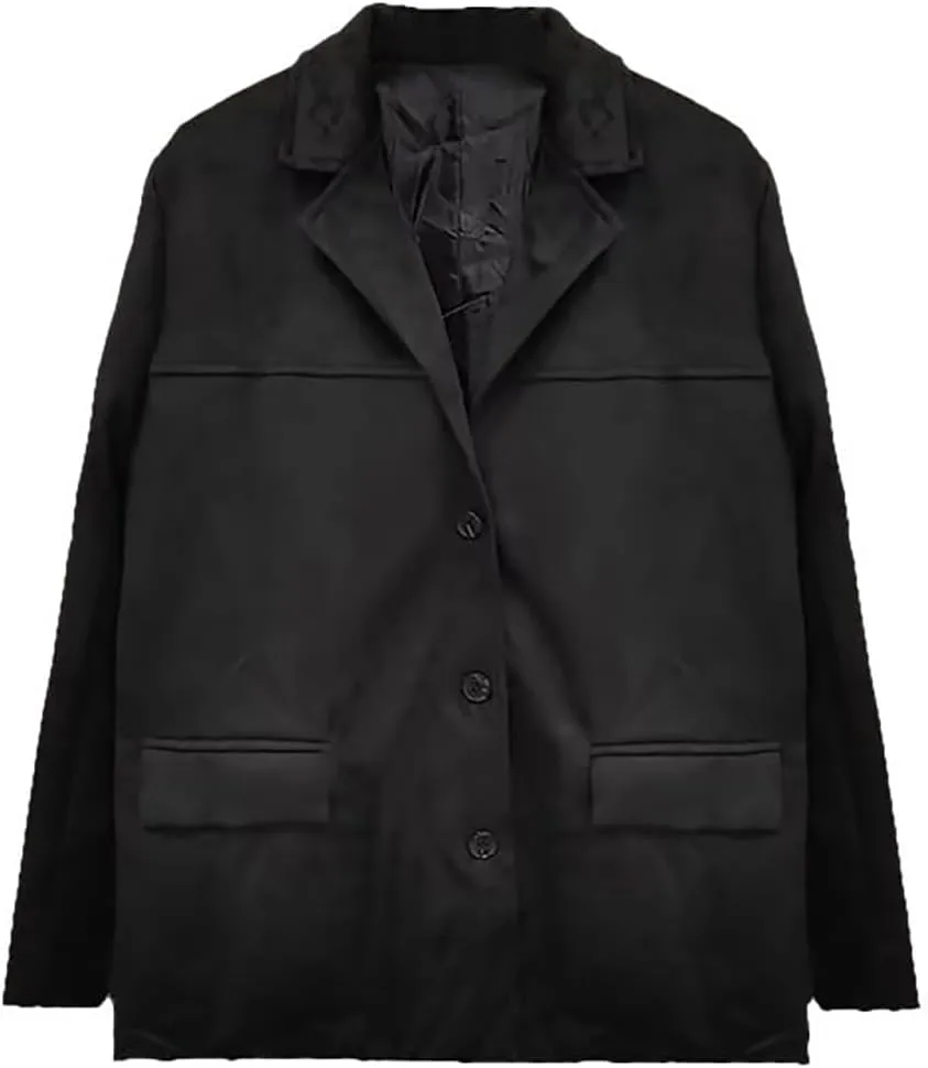 Suede Blazer Jacket Women, Brown Faux Leather Jacket Y2K Old Money Outerwear Spring Casual Coat