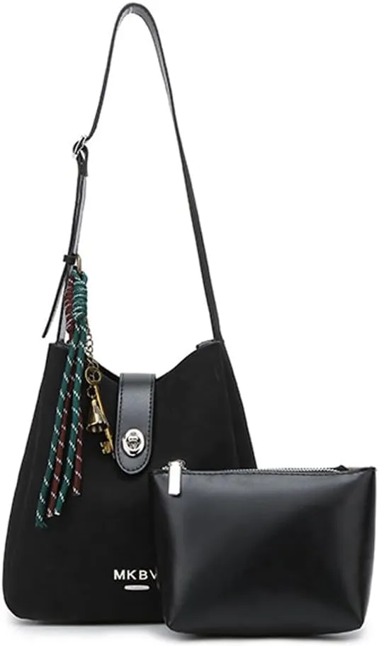 Suede Hobo Bag for Women Retro Bucket Bag Suede Tote Bag Purse Small Suede Shoulder Handbag with Adjustable Strap