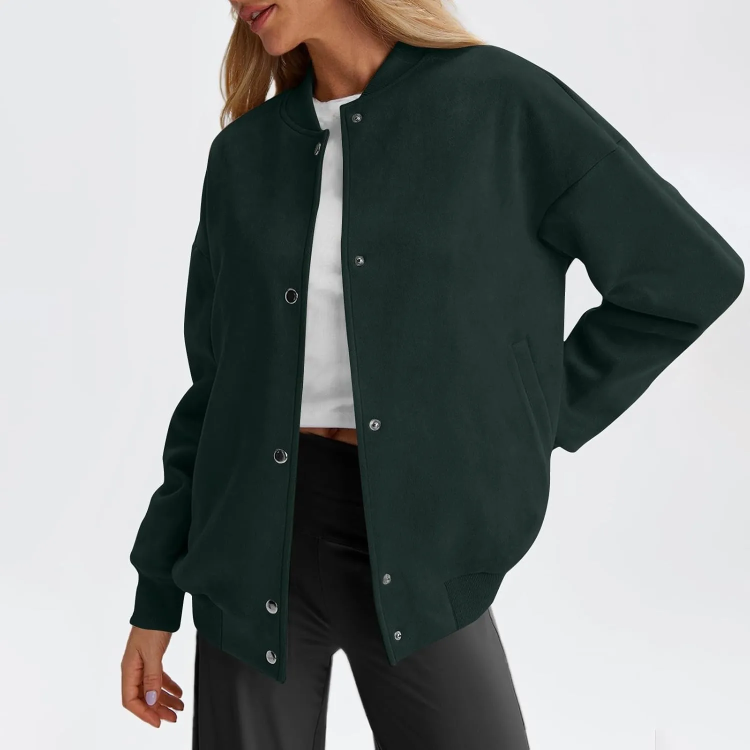 Suede Jacket Women Button Down Bomber Jacket Dressy Casual Varsity Moto Shackets with Pockets Fall Coat Y2k Clothes