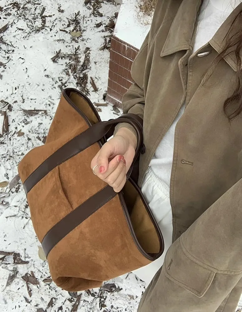 Suede Tote Bag for Women, Brown Suede Bag, Casual Work Bag Shoulder Underarm Bag Faux Suede Handbag Vintage Fall Bag 2024