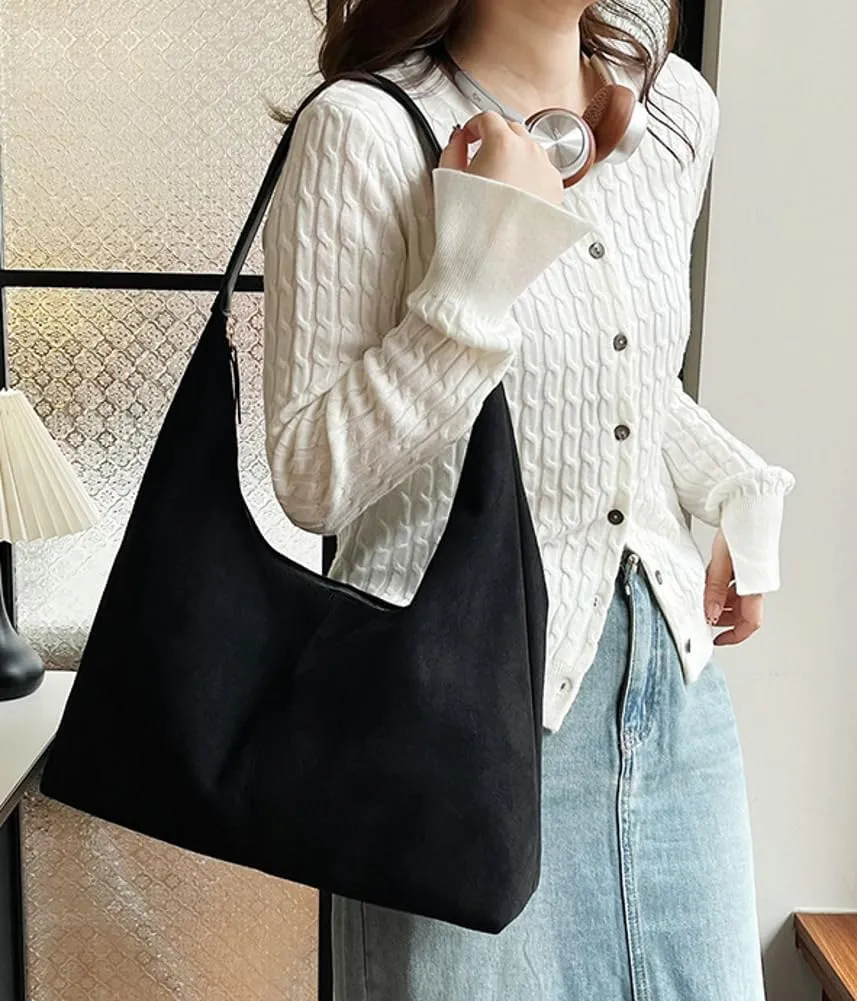 Suede Tote Bag for Women Crescent Satchel Shoulder Bag Fall Suede Handbag Trendy Slouchy Purse Work College Bag