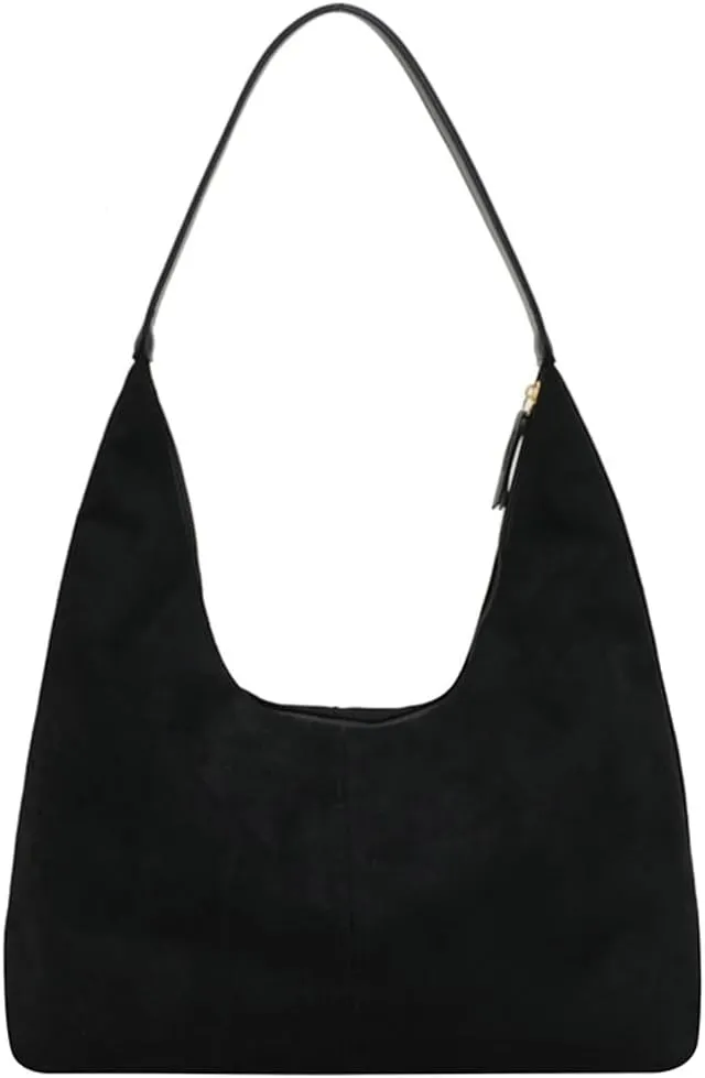 Suede Tote Bag for Women Crescent Satchel Shoulder Bag Fall Suede Handbag Trendy Slouchy Purse Work College Bag