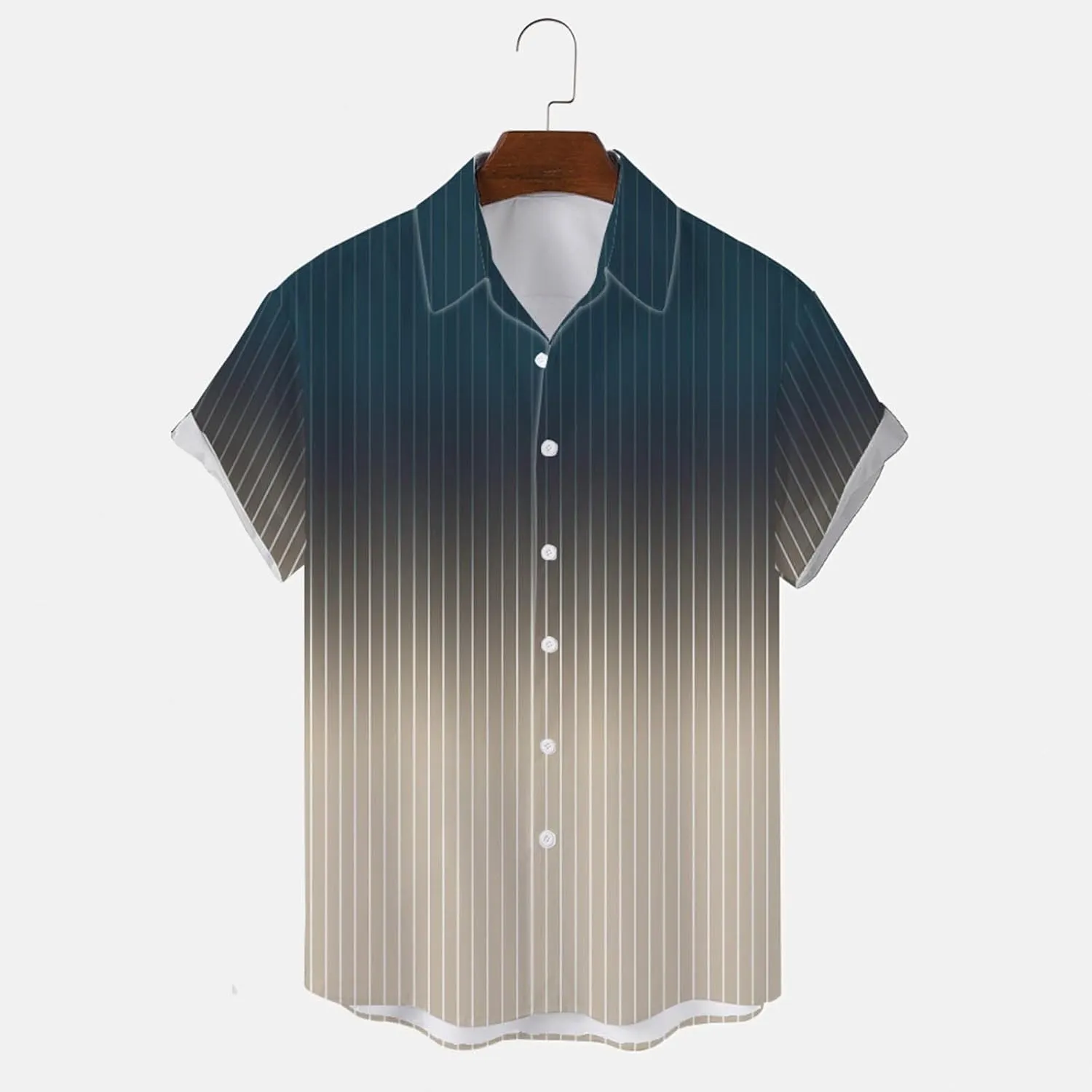 Summer Beach Shirts for Men Gradient Stripe Casual Hawaiian Shirts Button Up Tops Cotton Linen Blouses Vacation Tee