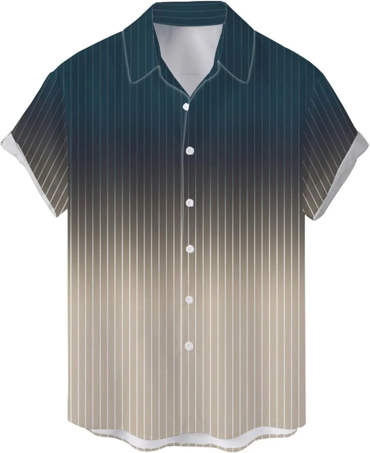 Summer Beach Shirts for Men Gradient Stripe Casual Hawaiian Shirts Button Up Tops Cotton Linen Blouses Vacation Tee
