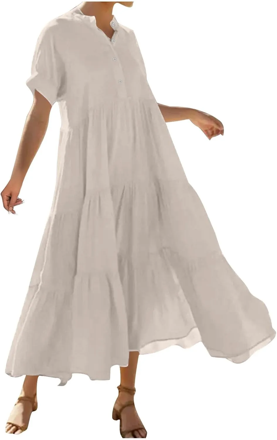 Summer Dresses for Women Trendy 2025 Solid Color V-Neck Casual Dress Pleated Swing Loose Vacation Sundresses