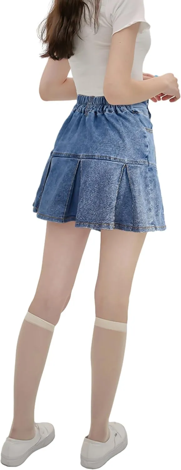 Toddler Little & Big Girl's High Waist School Uniform Elastic Waist Pleated Skirt with Shorts, US 2 Years - 14 Years