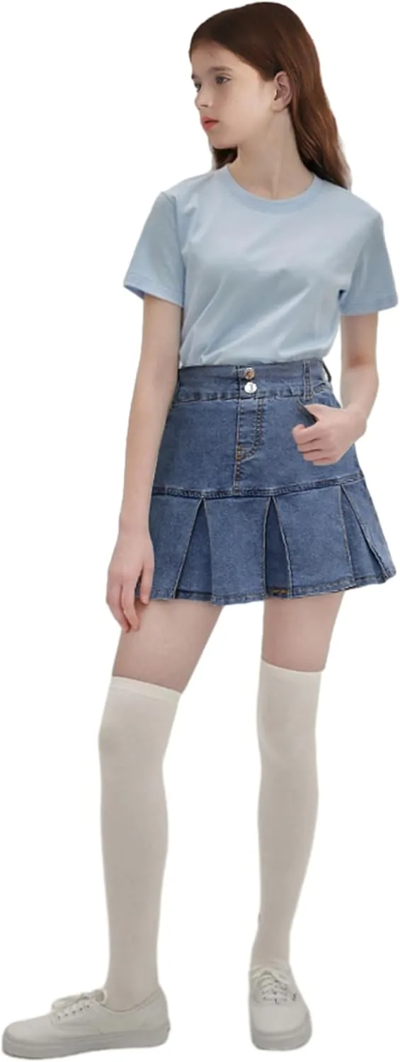 Toddler Little & Big Girl's High Waist School Uniform Elastic Waist Pleated Skirt with Shorts, US 2 Years - 14 Years