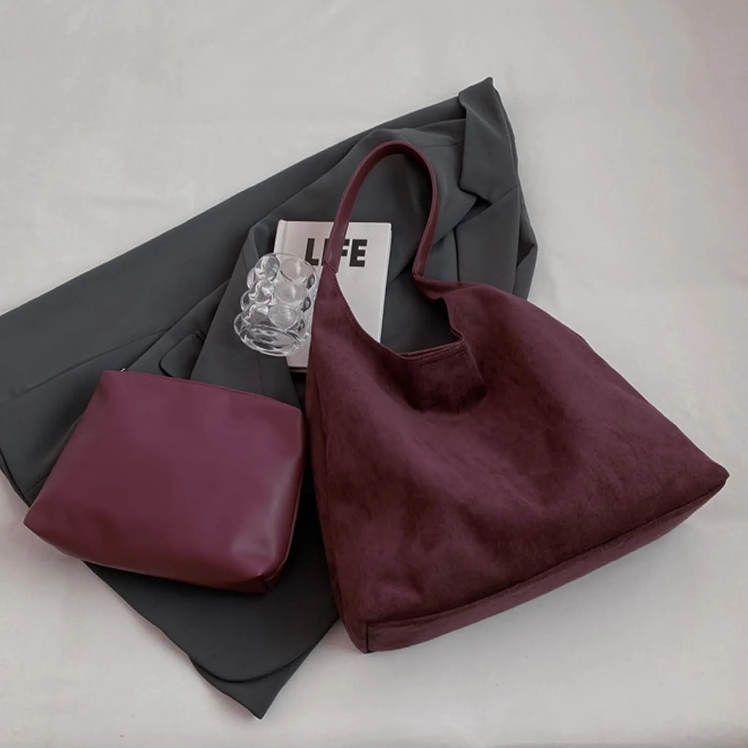 Tote Bags for Women Suede Handbag Work Slouchy Bag Shoulder Hobo Bag Office Tote Handbag