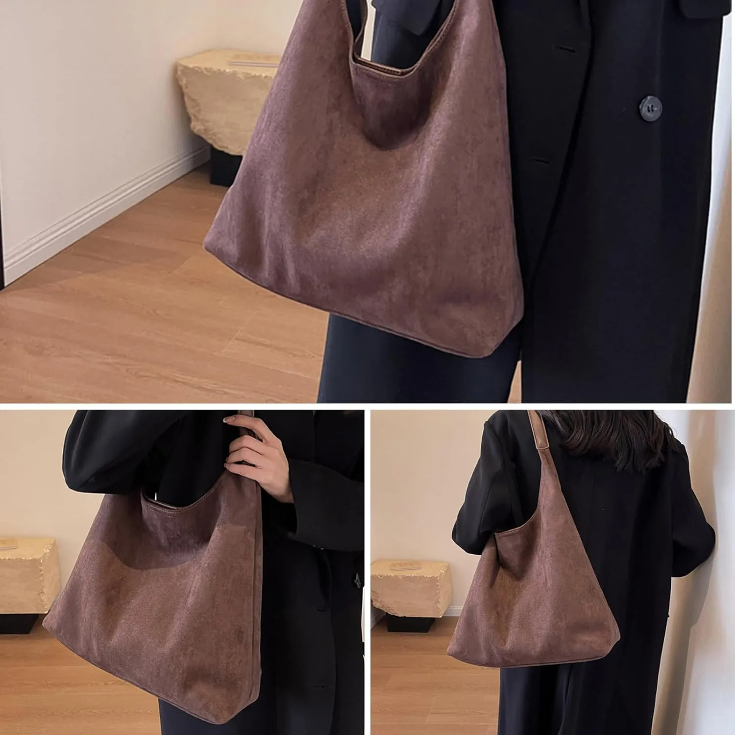 Tote Bags for Women Suede Handbag Work Slouchy Bag Shoulder Hobo Bag Office Tote Handbag