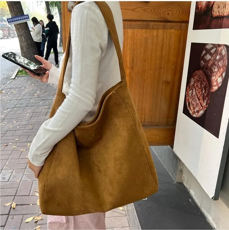 Trendy Womens Large Suede Tote Bag Shoulder Bags For Women Fall Underarm Bag Winter Hobo Bag Work Purses Travel Handbag