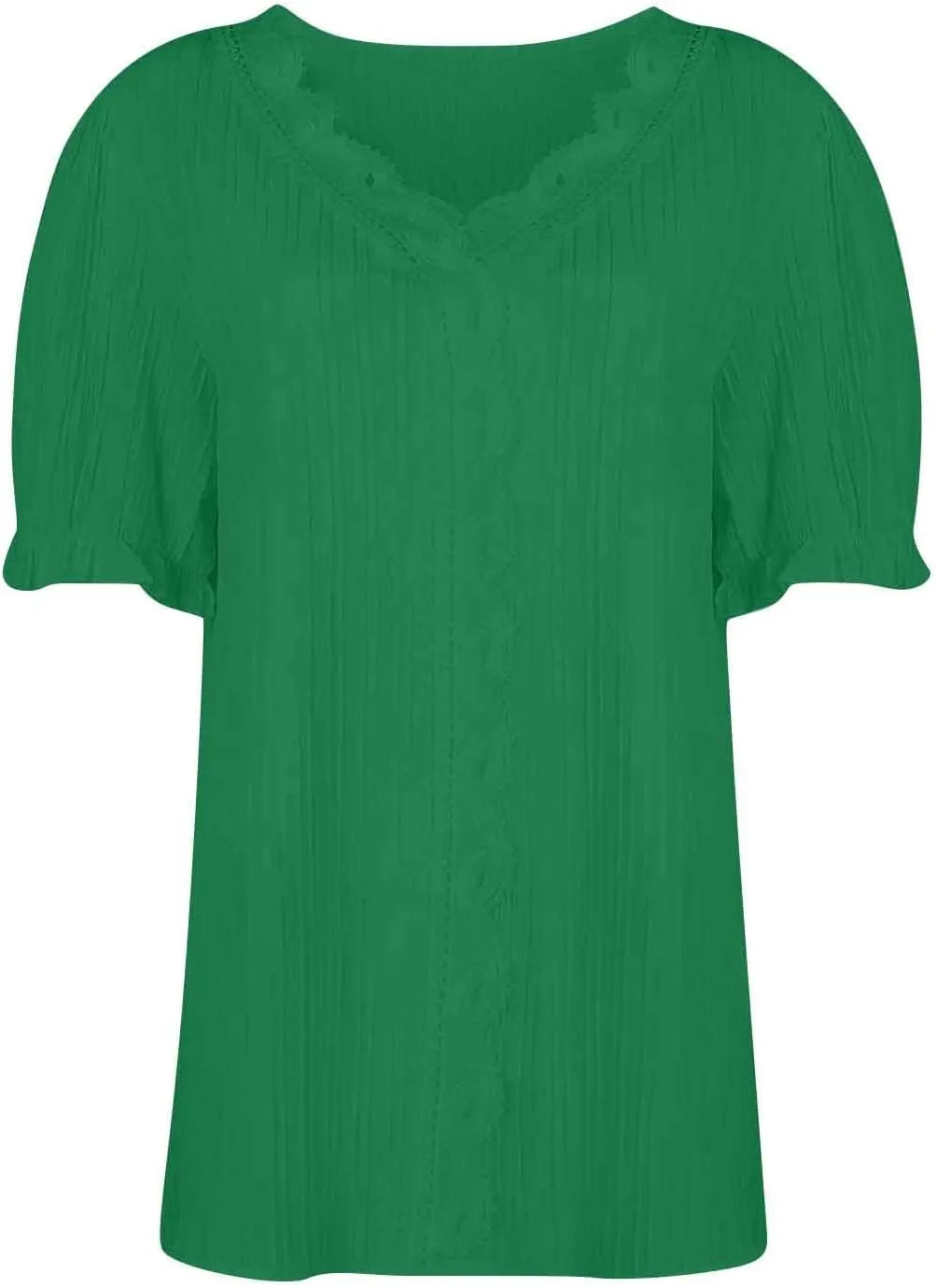 Tunic Tops for Women Casual Spring Womens Lace V Neck Puff Short Sleeve Pleated T-Shirts Summer Tops Tunic Blouse