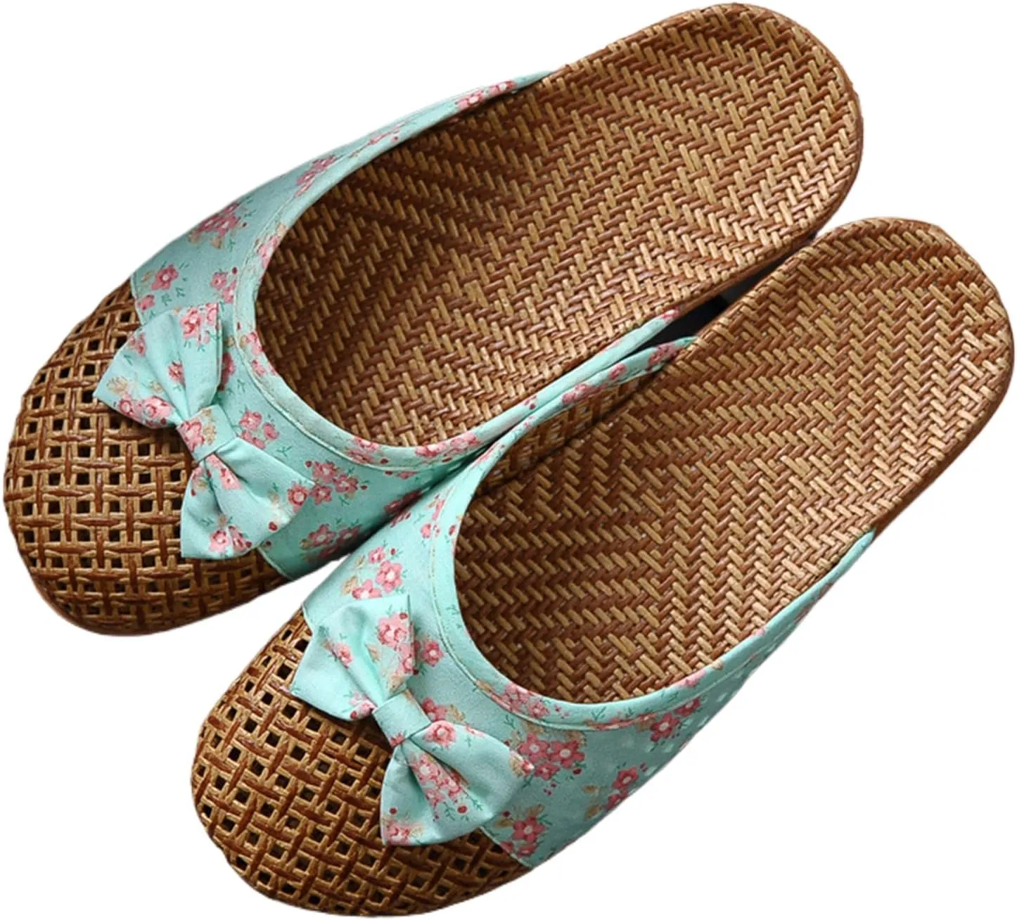 Vine Grass Linen Flax Woven Tatami Anti Slip No Slip Non Skid Breathable Sweat Wicking Bamboo Summer Slide Sandals Closed Toe Indoor Slippers for Women Men Grass Mat Rubber Soles