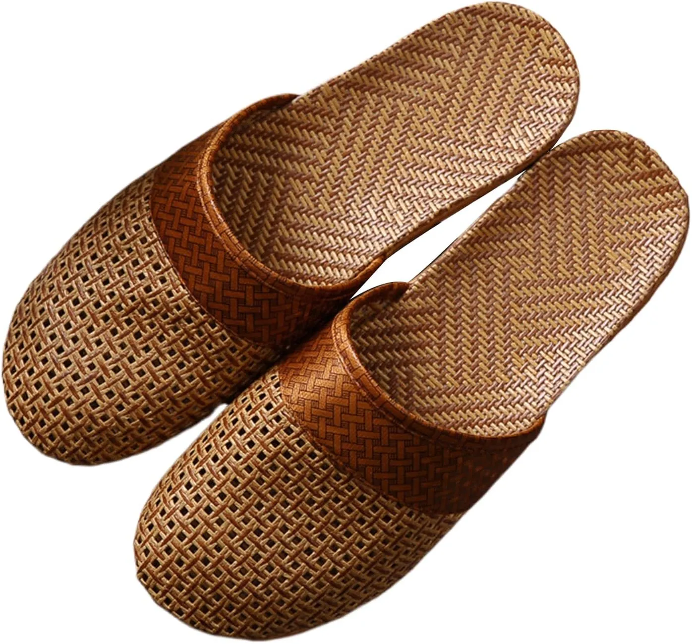Vine Grass Linen Flax Woven Tatami Anti Slip No Slip Non Skid Breathable Sweat Wicking Bamboo Summer Slide Sandals Closed Toe Indoor Slippers for Women Men Grass Mat Rubber Soles