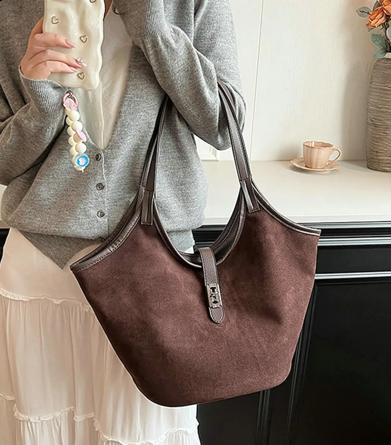 Vintage Suede Crescent Bag Hobo Bag for Women Trendy Suede Slouchy Bag Large Capacity Tote Bag Fall Winter Satchel Purse 2024