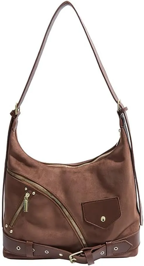Vintage Suede Hobo Tote Purse, Large Capacity Gothic Fall Slouchy Underarm Shoulder Bag, Retro Casual Satchel Crossbody Bag