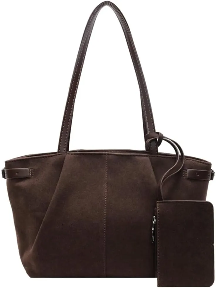 Vintage Suede Tote Bag for Women Satchel Shoulder Bag Underarm Bag Brown Suede Handbag Casual Commute Purse Winter