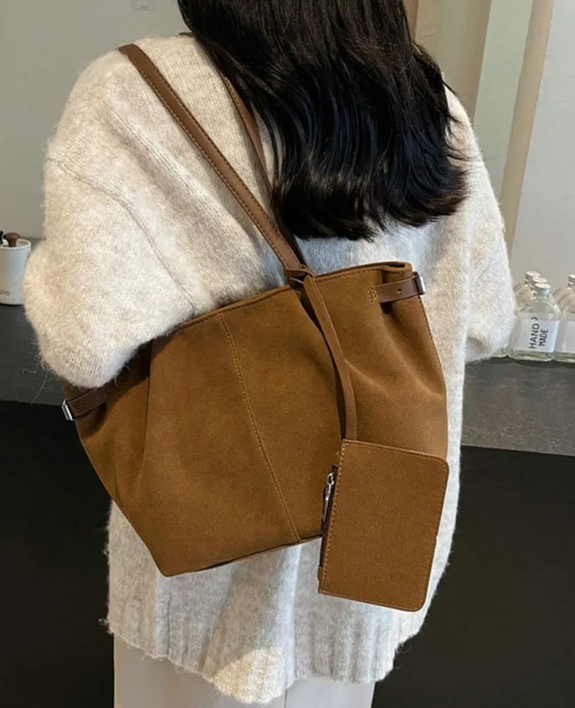 Vintage Suede Tote Bag for Women Satchel Shoulder Bag Underarm Bag Brown Suede Handbag Casual Commute Purse Winter