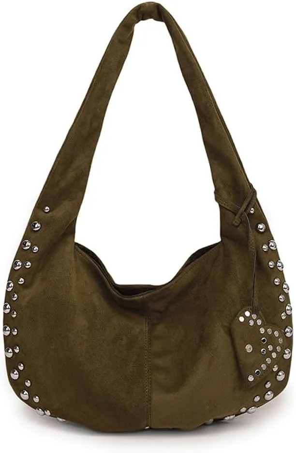 Vintage Suede Y2k Shoulder Bag - Studded Purses Vegan Leather for Fall