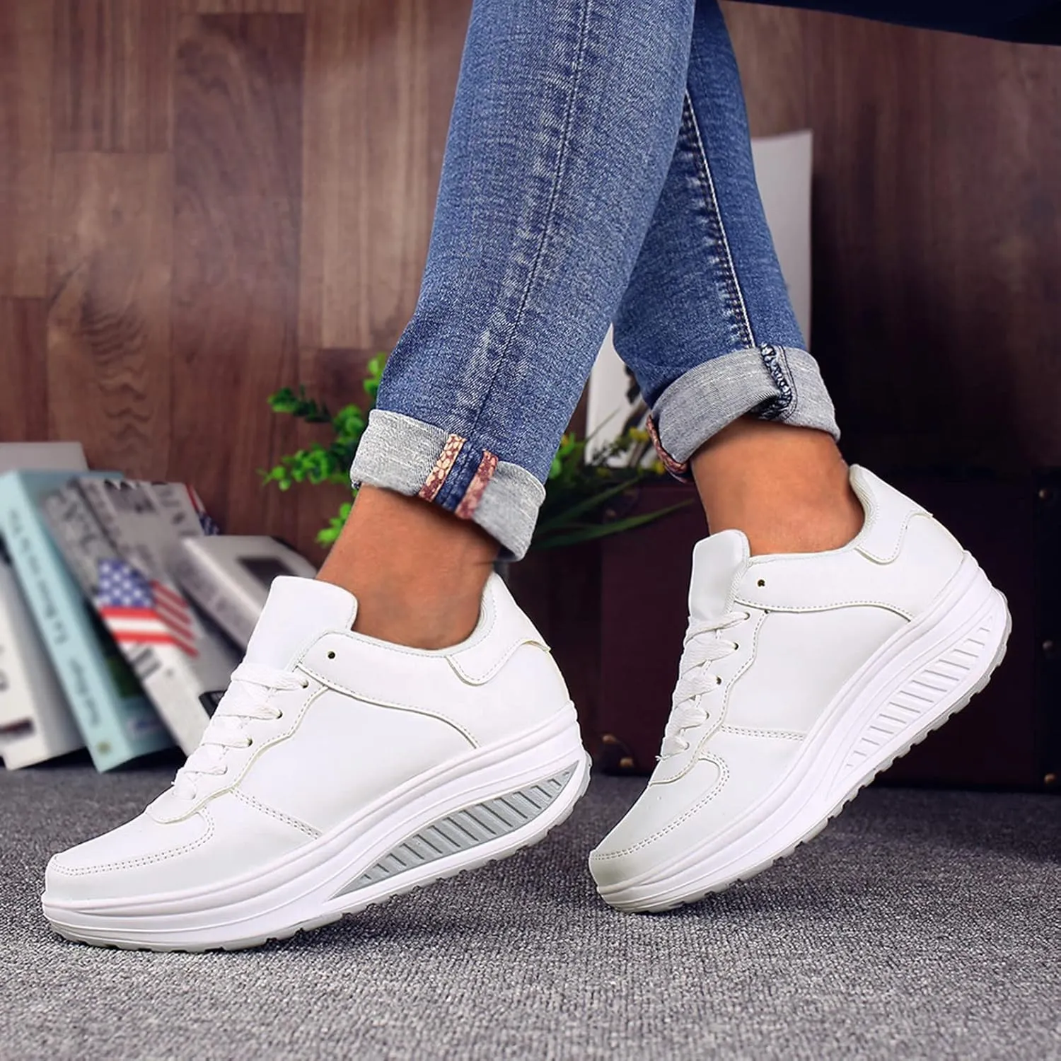 Walking Sneakers for Women Wide Width Slip On Non Slip Work Shoes Women Food Service Tennis Shoes Women White High Top Work Sneakers for Women 2023 Zapatos para Trabajo De Mujer