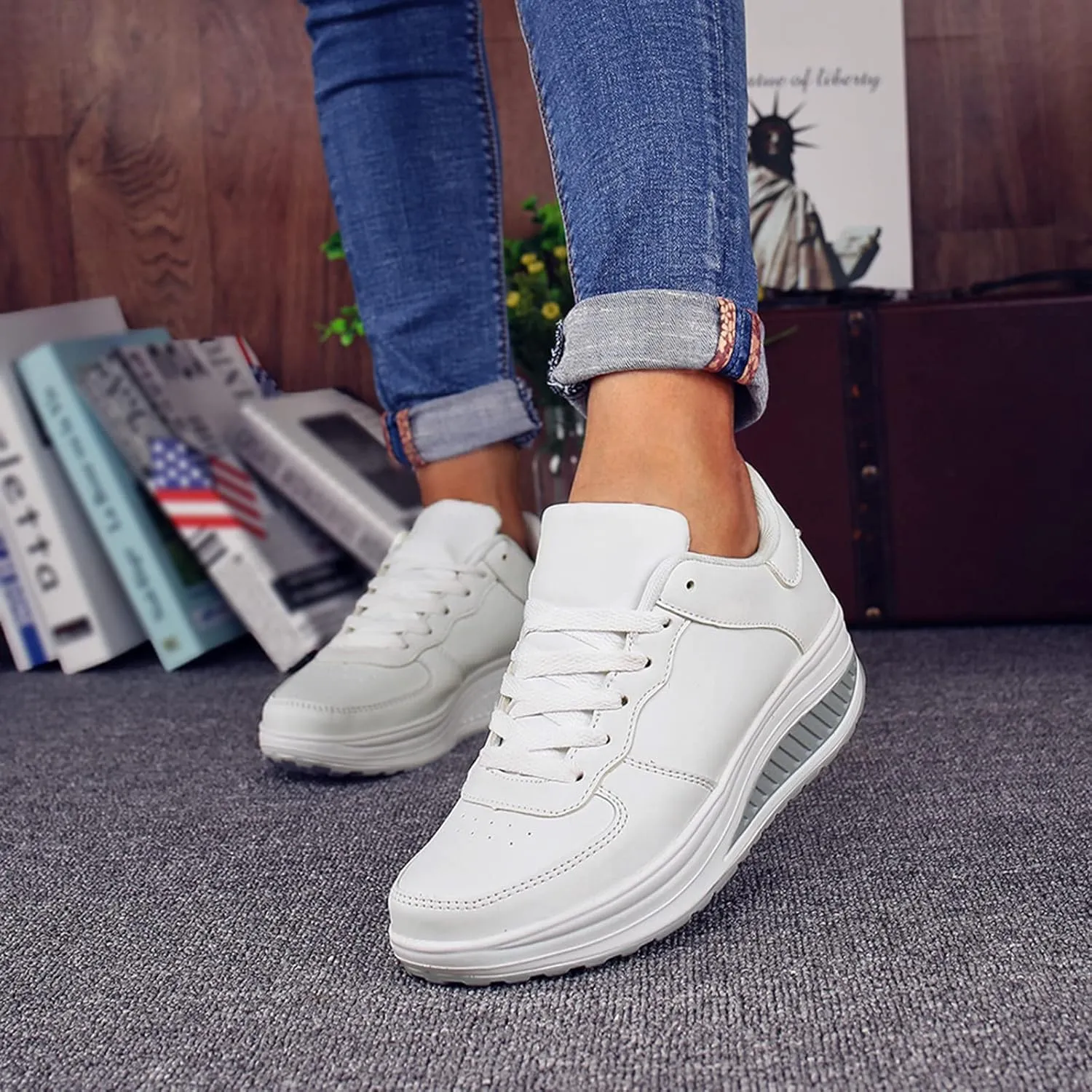 Walking Sneakers for Women Wide Width Slip On Non Slip Work Shoes Women Food Service Tennis Shoes Women White High Top Work Sneakers for Women 2023 Zapatos para Trabajo De Mujer