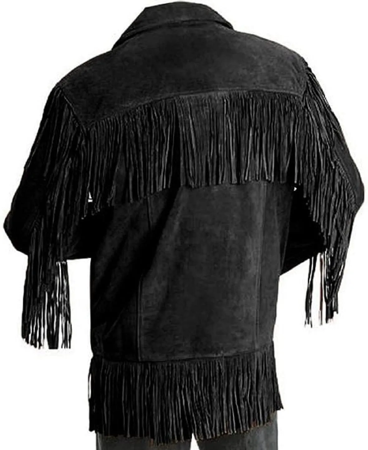 Western Suede Leather Cowboy Men's Black Fringe Jacket Coats | Western Fringed Suede Leather Jacket Black