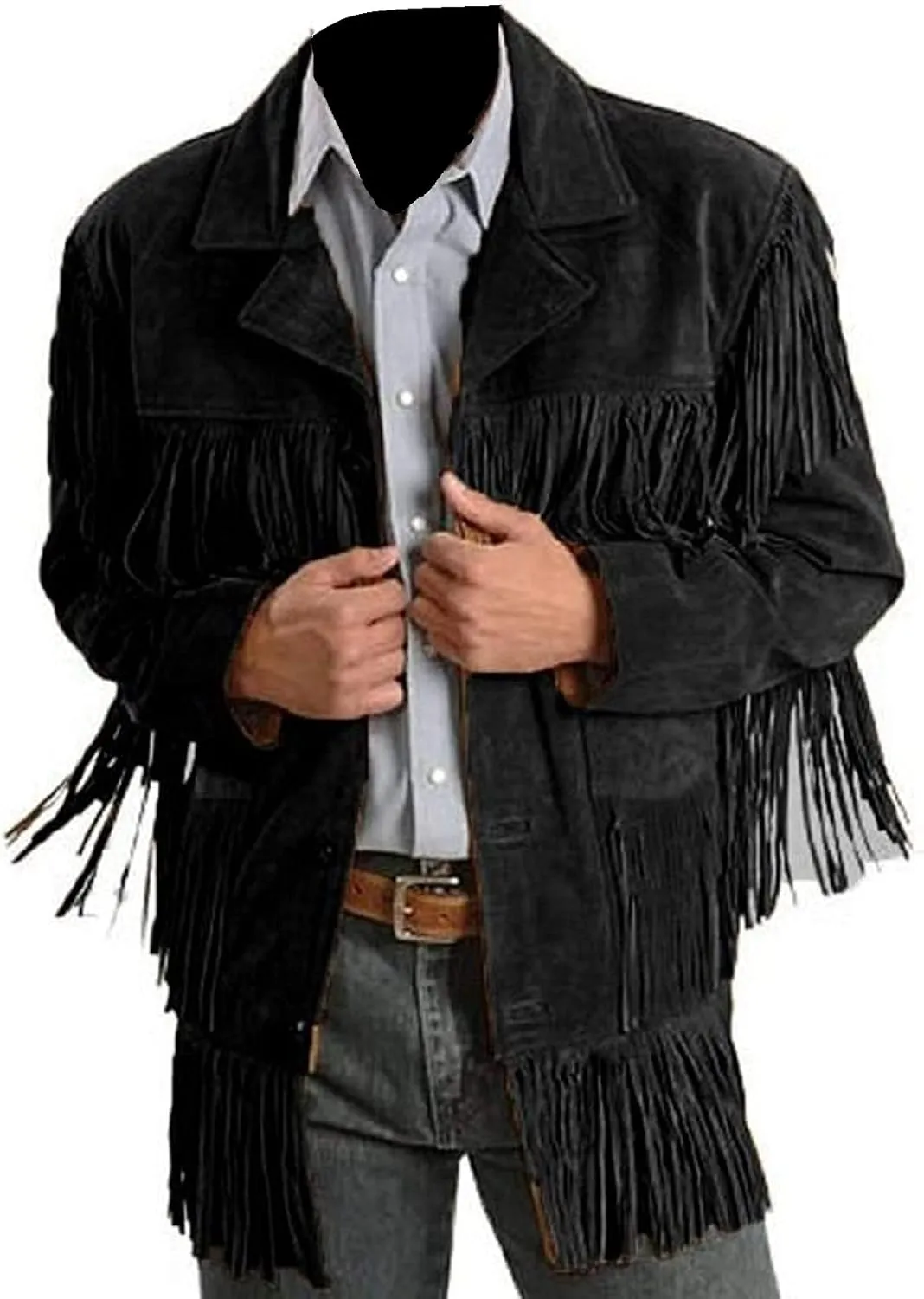 Western Suede Leather Cowboy Men's Black Fringe Jacket Coats | Western Fringed Suede Leather Jacket Black