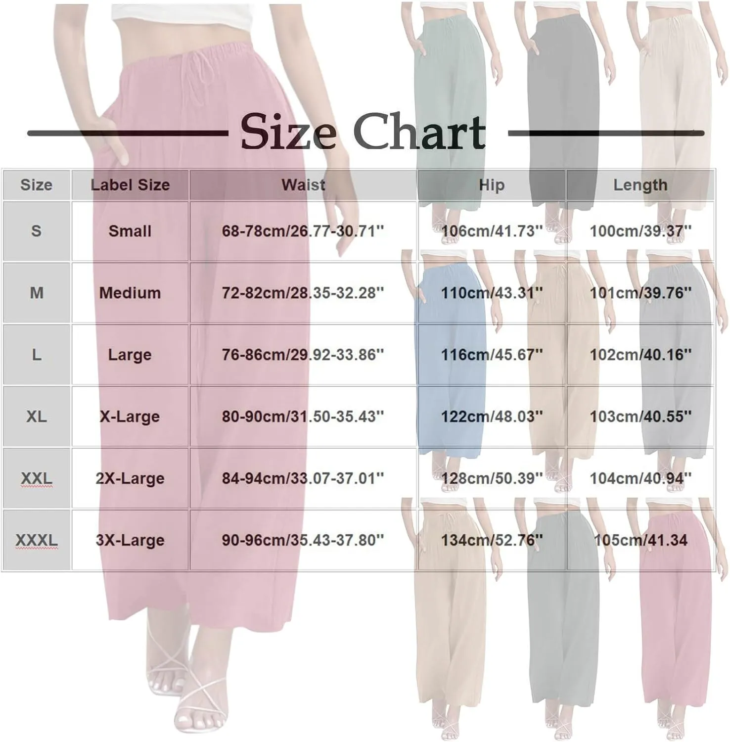 Wide Leg Palazzo Pants for Women High Elastic Waist Flowy Linen Pants Drawstring Loose Beach Trousers with Pockets