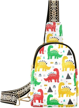 Wild Dinosaurs Fanny Pack Crossbody PC Leather Small Sling Bag for Women Cute Colorful Fashion Waist Packs Chest Bag for Travel Sports Running Hiking
