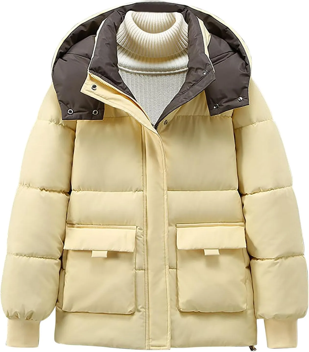 Winter Coats for Women 2024 Trendy Long Sleeve Full Zipper Down Coat Hooded Jackets with Pockets Outerwear
