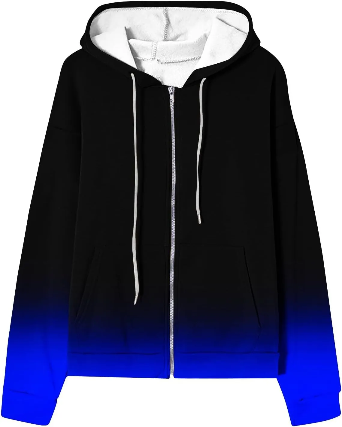 Winter Coats for Women Patchwork Color Cardigan Sweatshirts Long Sleeve Drawstring Hoodies with Pockets Jackets