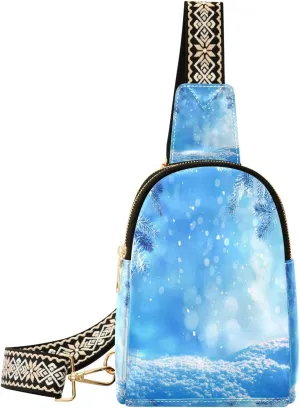 Winter Ice Forest Fanny Pack Crossbody PC Leather Small Sling Bag for Women Christmas Snow Fashion Waist Packs Chest Bag for Travel Sports Running Hiking