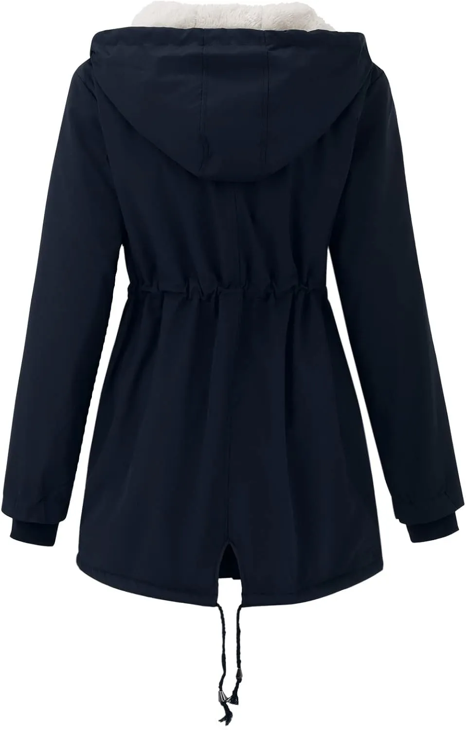 Winter Jackets for Women Drawstring Hooded Sweatshirt Coats Fuzzy Fleece Padded Slim Fit Zip Up Jacket with Pockets
