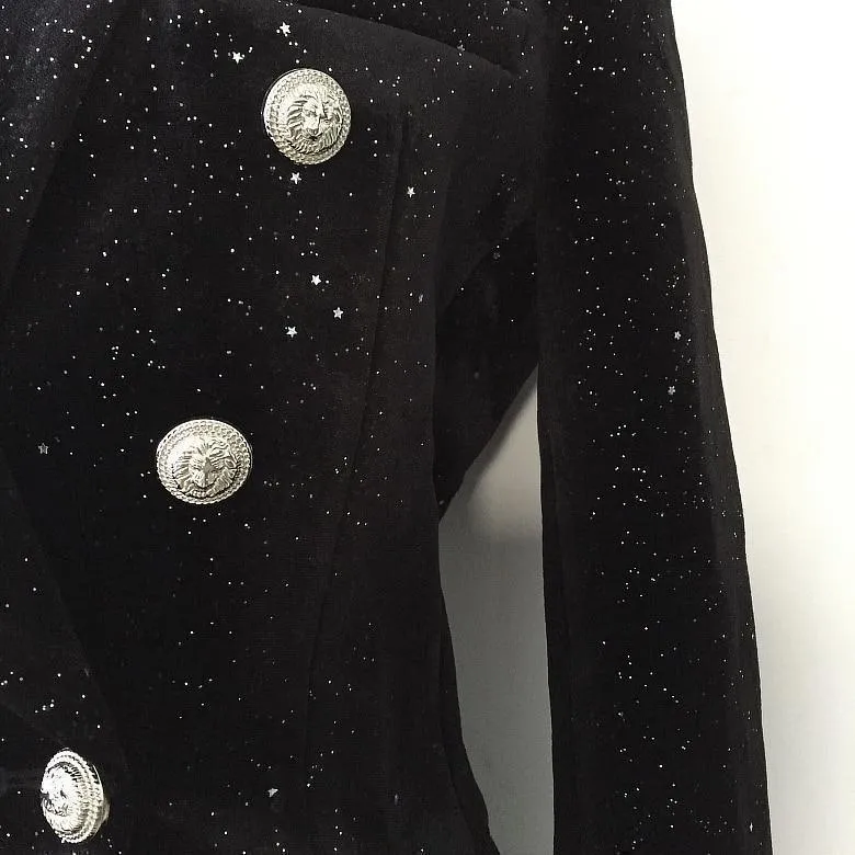 Women Blazer, Silver Glitter Velvet Blazer